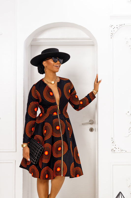 KEITA AFRICAN PRINT ZIP FRONT DRESS