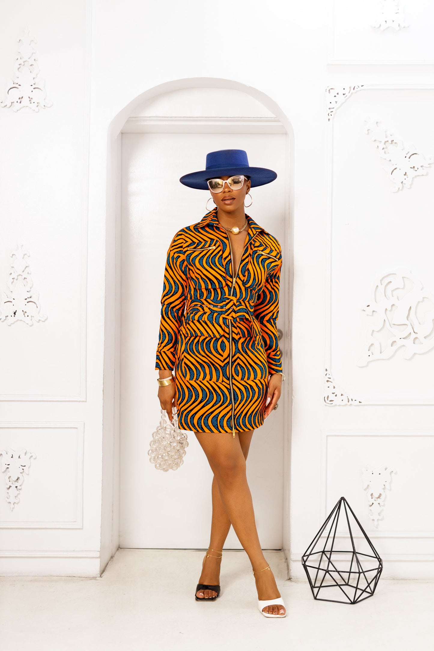 ALEXA AFRICAN PRINT JACKET DRESS [ORANGE]