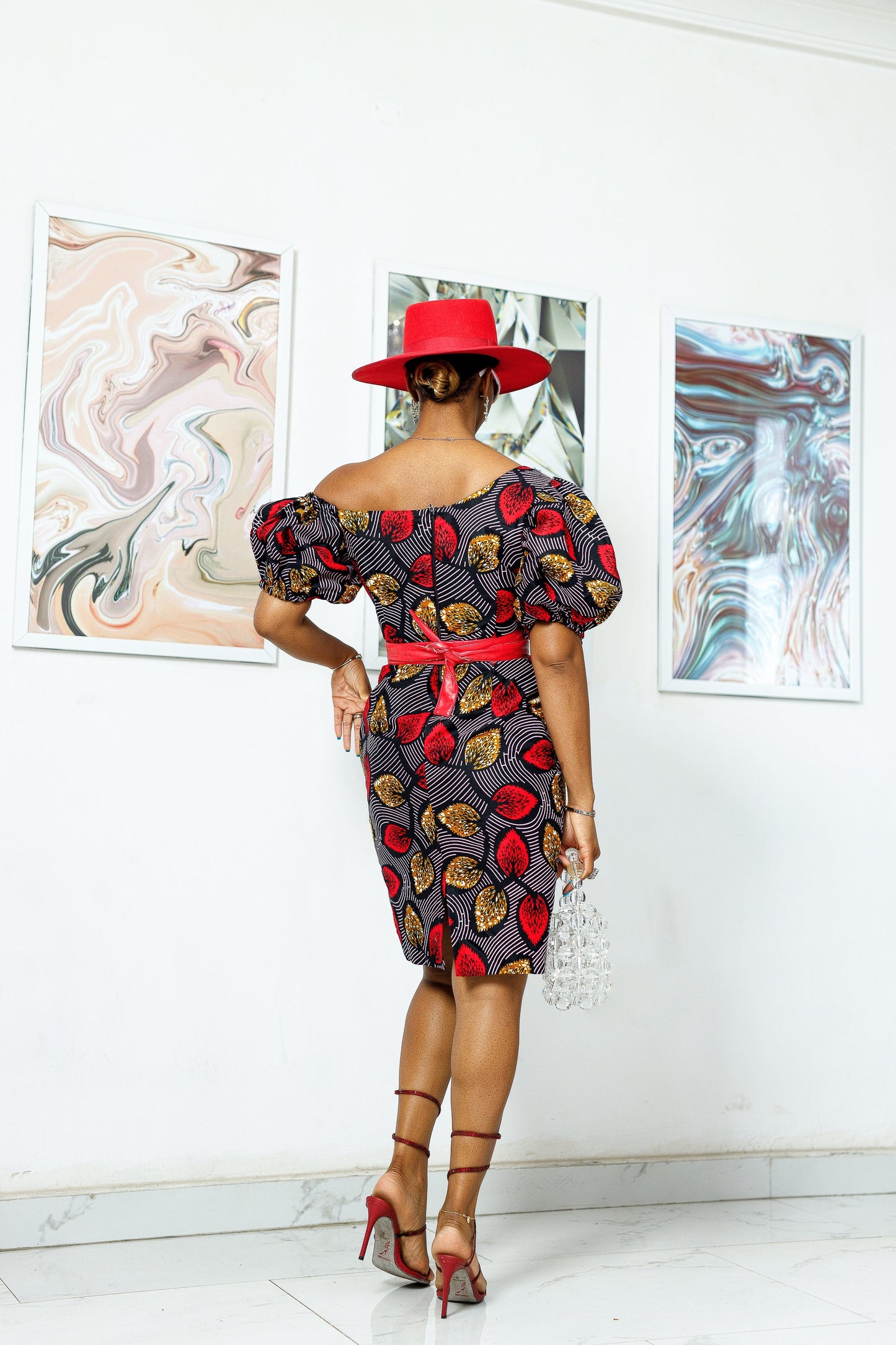 HARRIET AFRICAN PRINT OFF SHOULDER FITTED DRESS