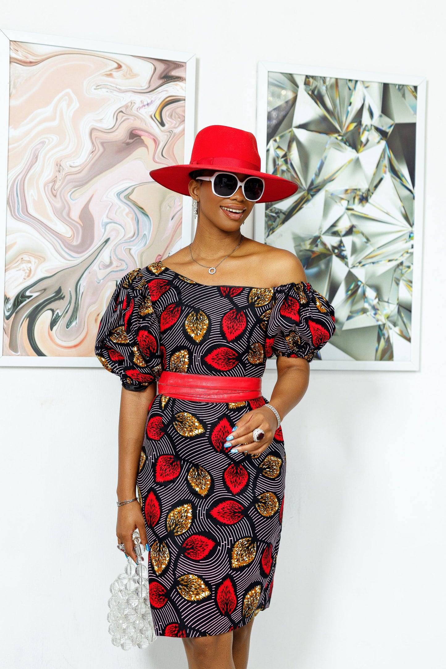 HARRIET AFRICAN PRINT OFF SHOULDER FITTED DRESS