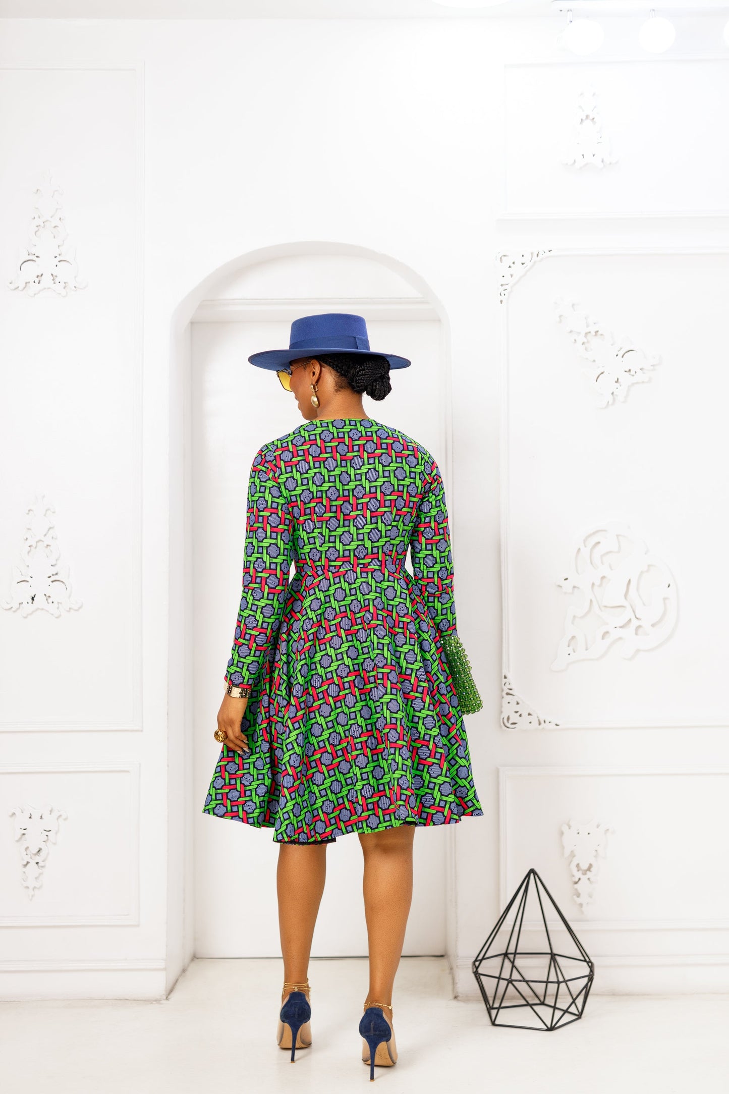 KEITA AFRICAN PRINT ZIP FRONT DRESS [GREEN]