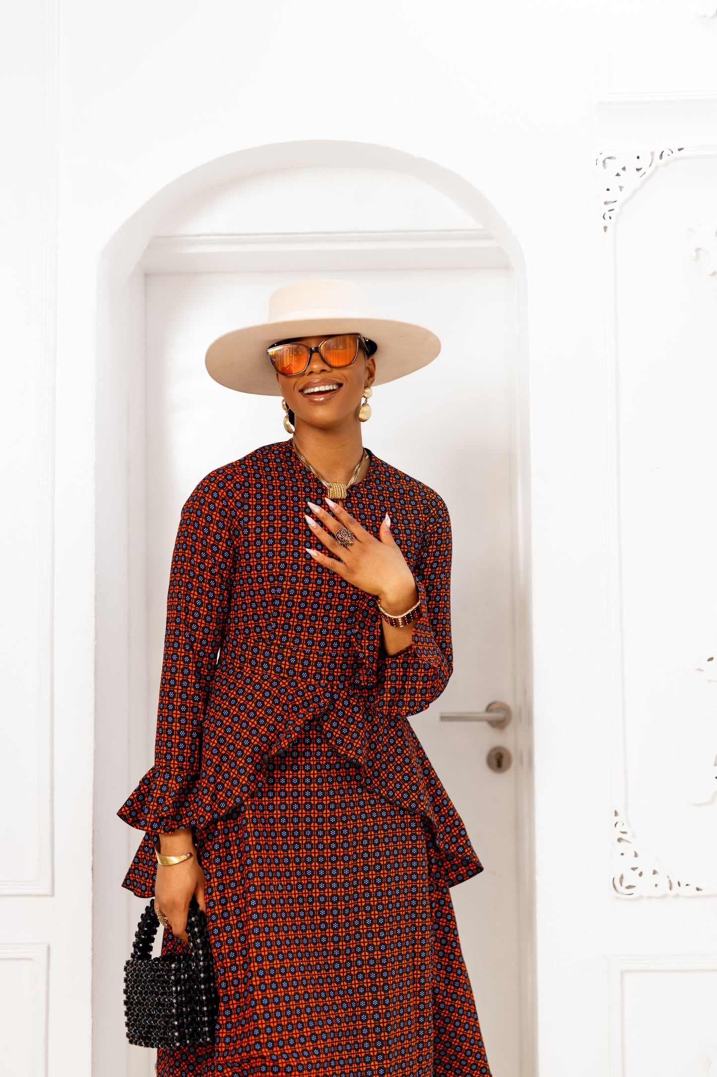 KOFI AFRICAN PRINT FLARE SLEEVE DRESS