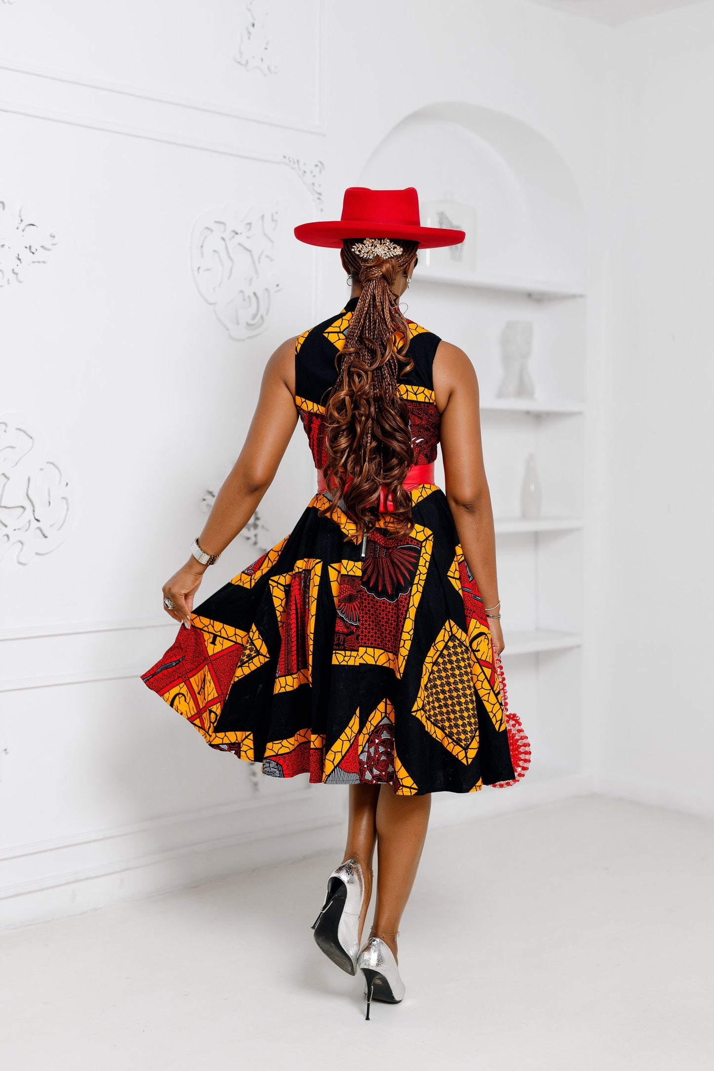 ZURI AFRICAN PRINT HIGH NECK DRESS [BLACK]