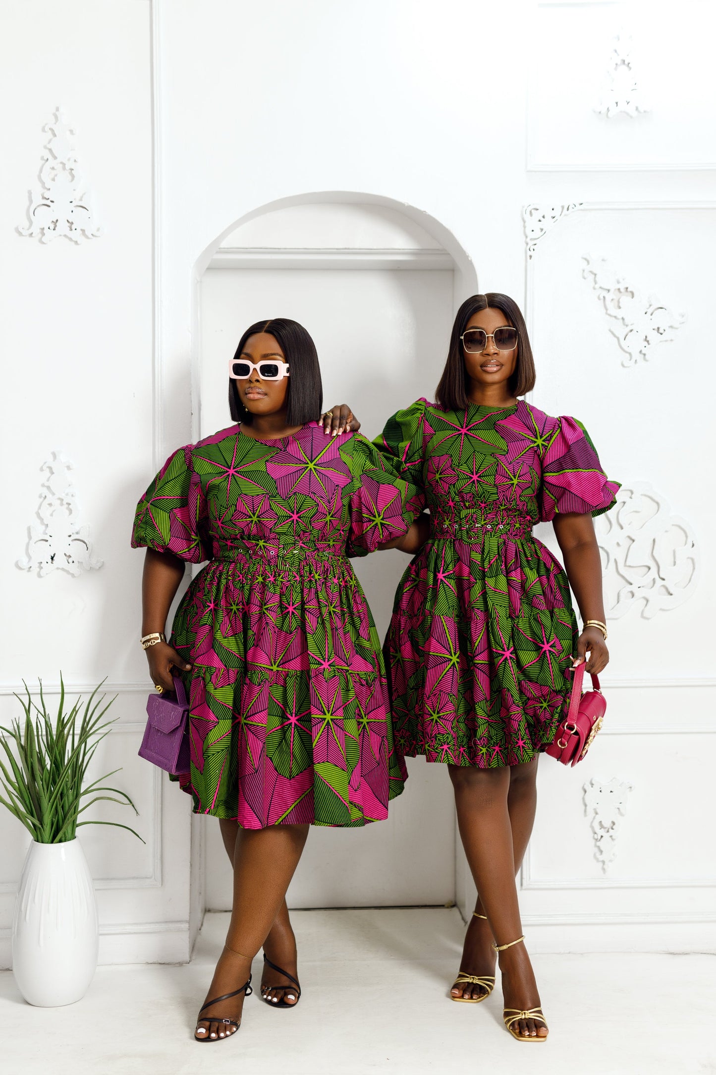 BUNMI AFRICAN PRINT PUFF SLEEVE MIDI DRESS