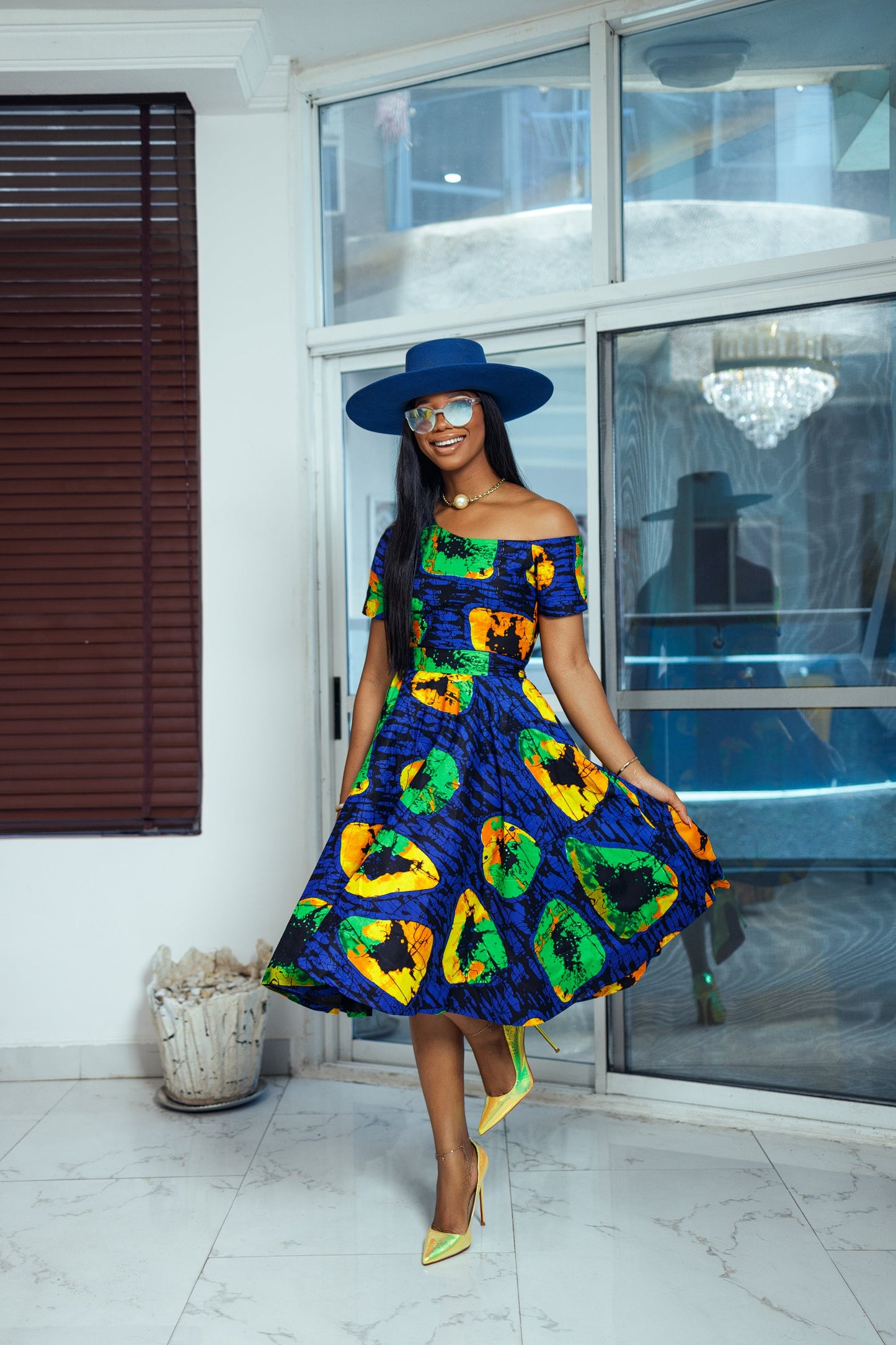 IMANI AFRICAN PRINT OFF SHOULDER DRESS