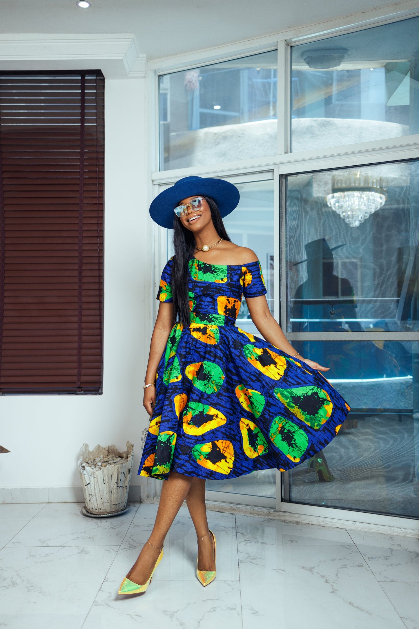 IMANI AFRICAN PRINT OFF SHOULDER DRESS