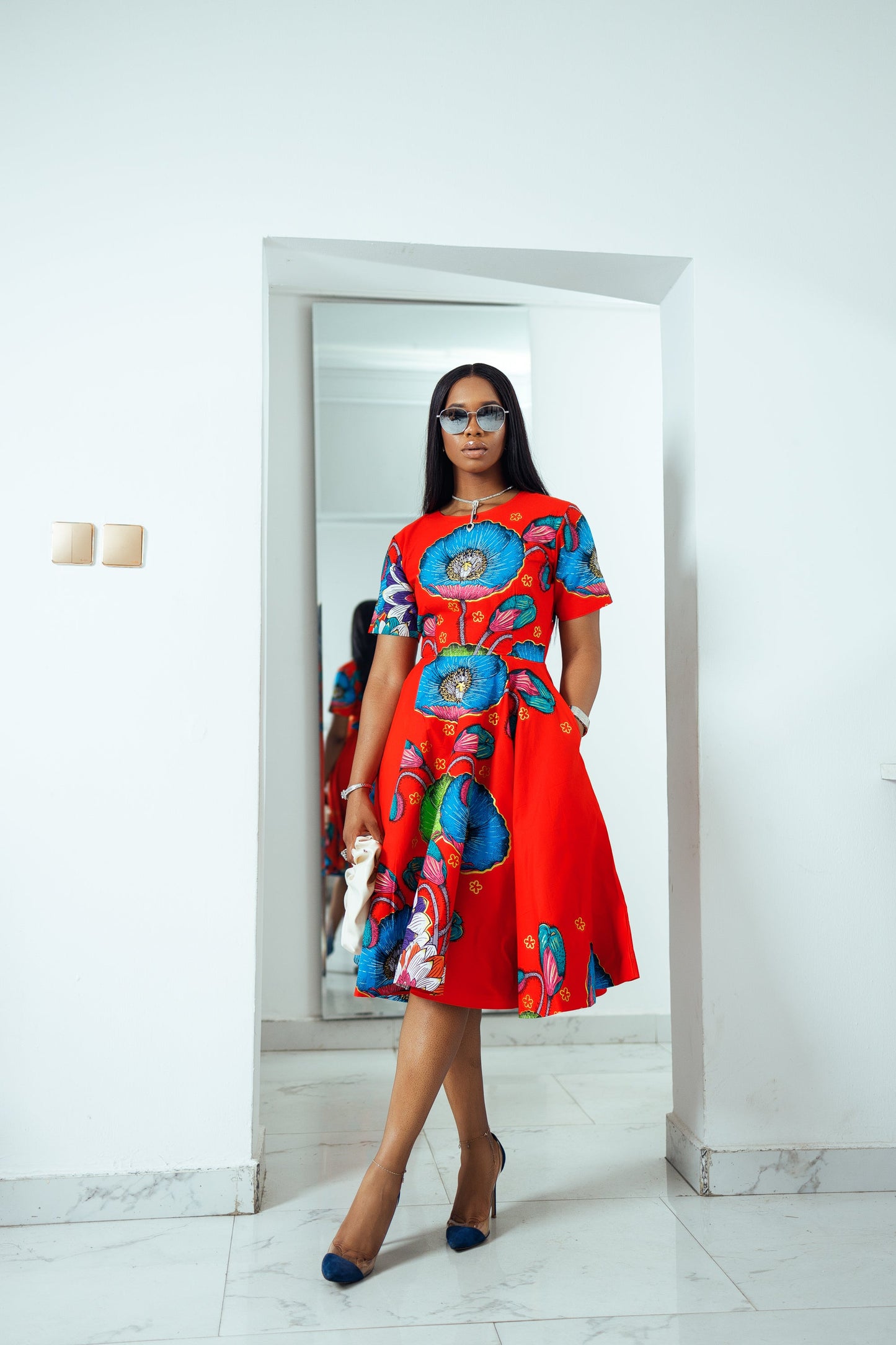 LOLADE AFRICAN PRINT FLORAL DRESS [ORANGE]