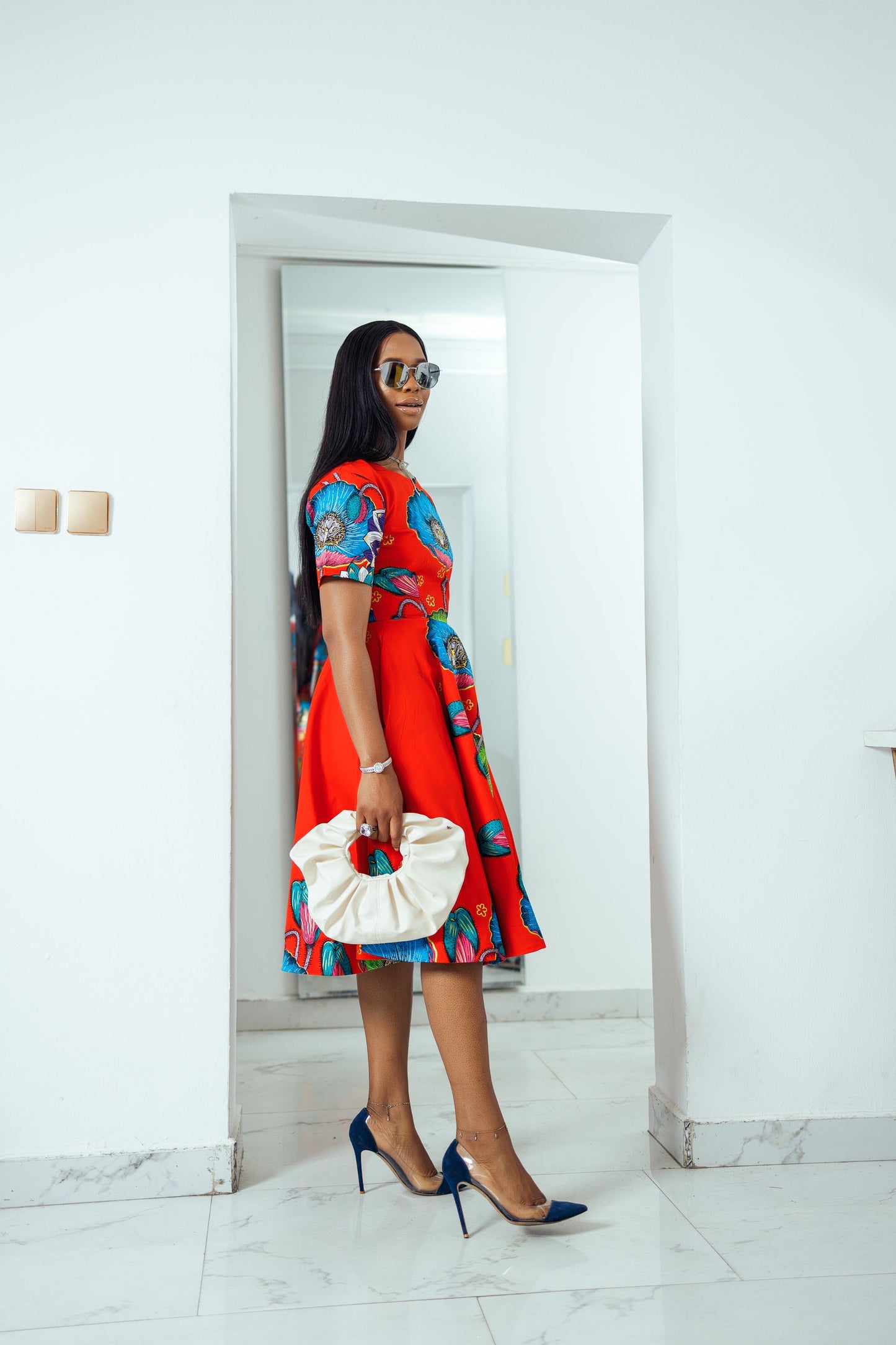 LOLADE AFRICAN PRINT FLORAL DRESS [ORANGE]