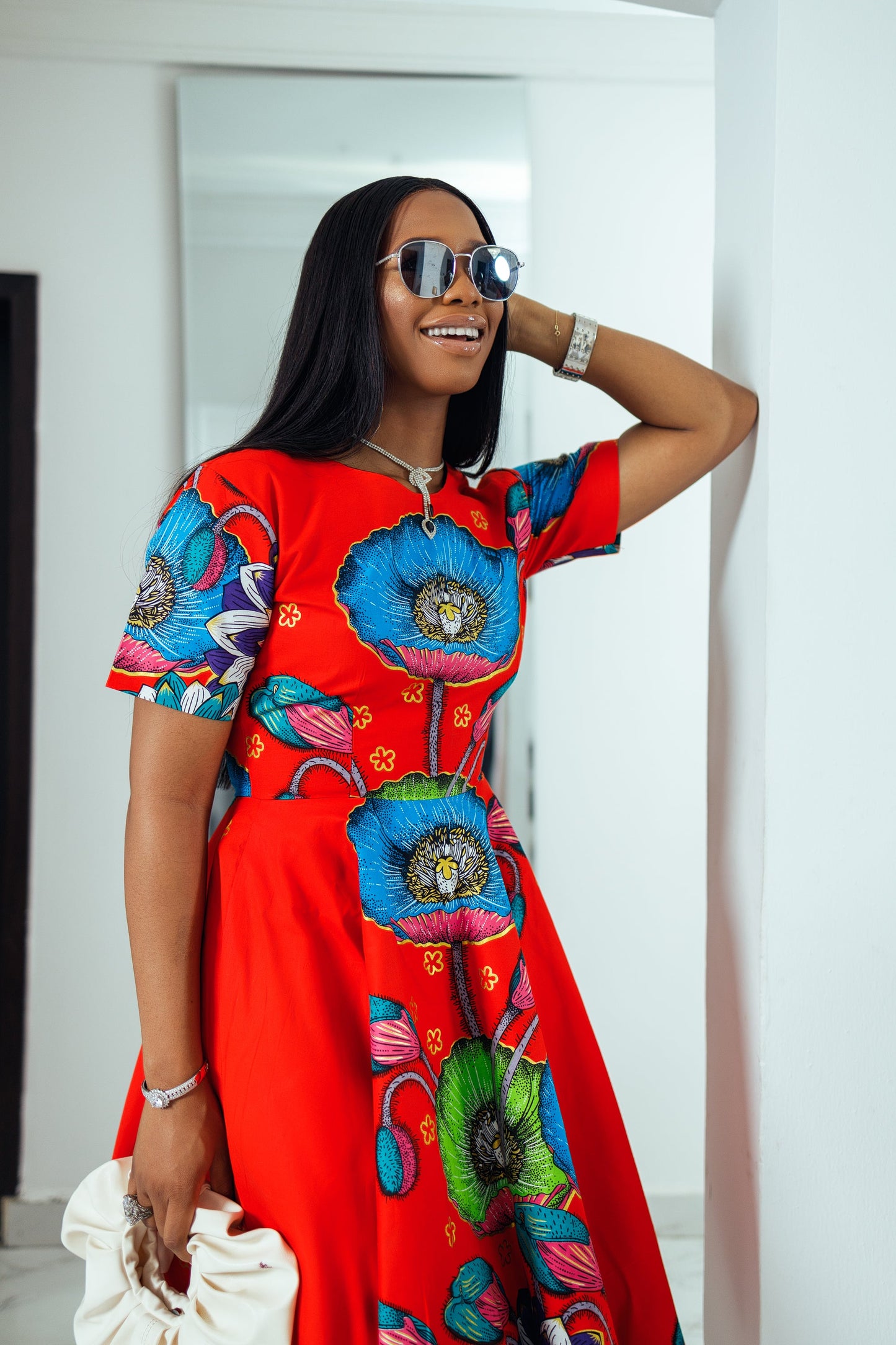 LOLADE AFRICAN PRINT FLORAL DRESS [ORANGE]