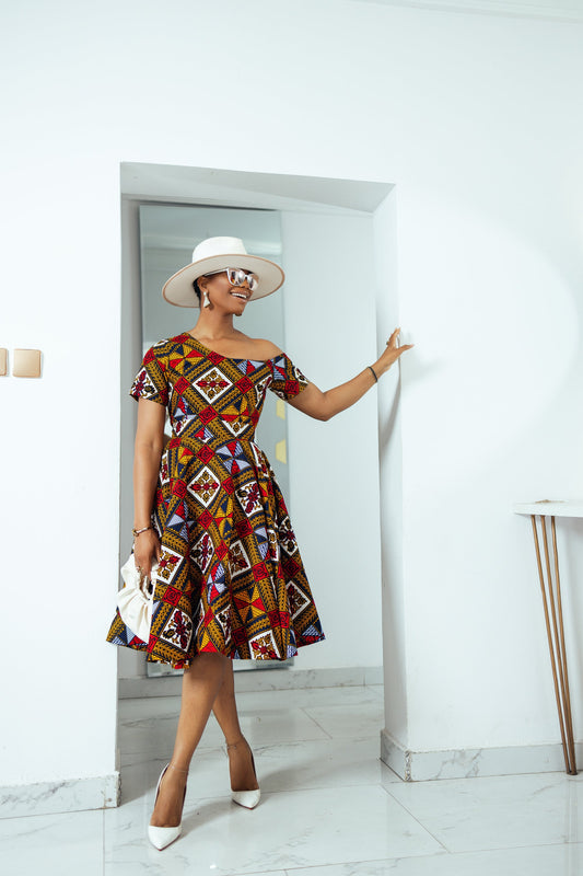 IMANI AFRICAN PRINT OFF SHOULDER DRESS [MULTICOLOR]