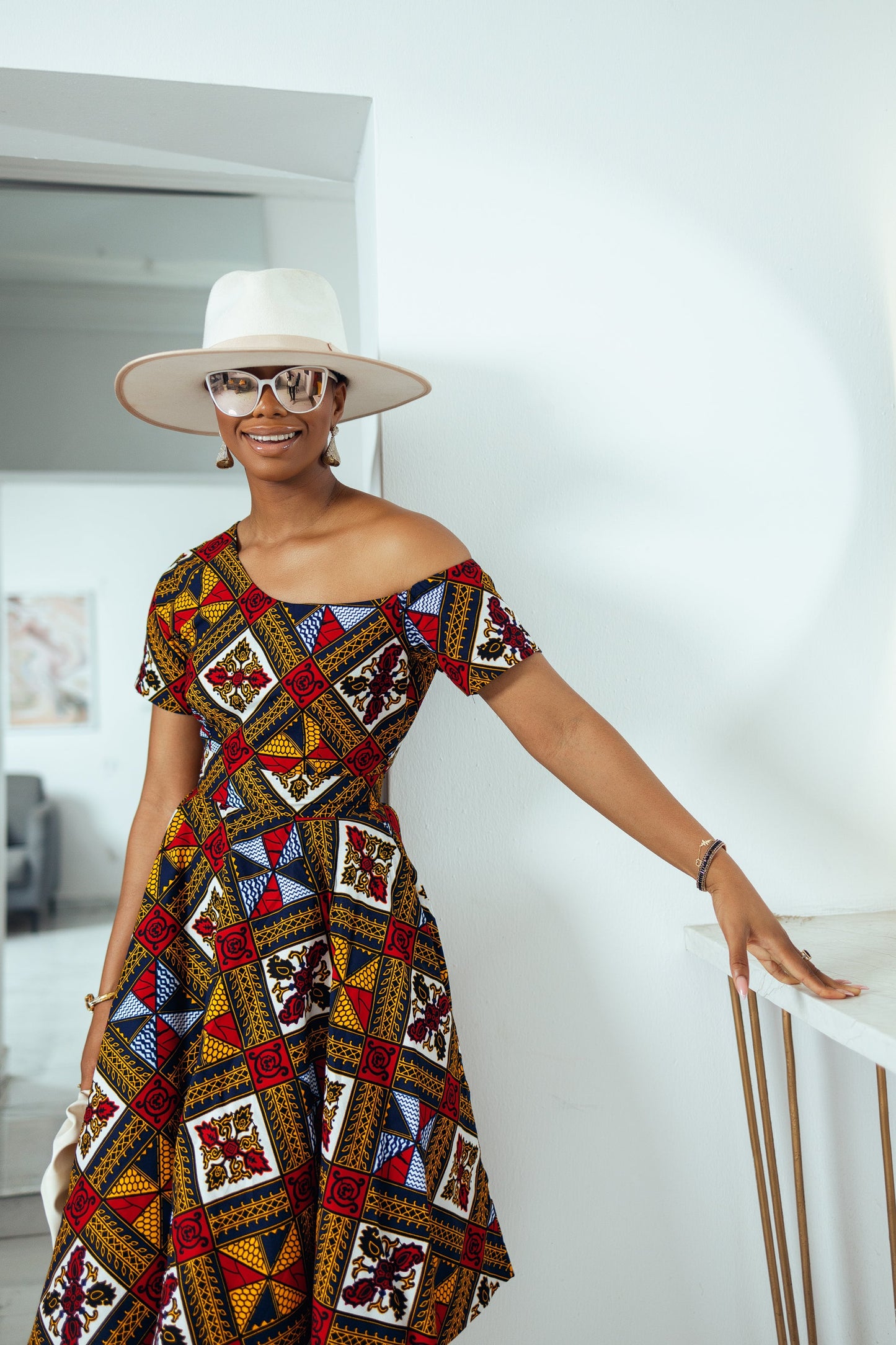 IMANI AFRICAN PRINT OFF SHOULDER DRESS [MULTICOLOR]