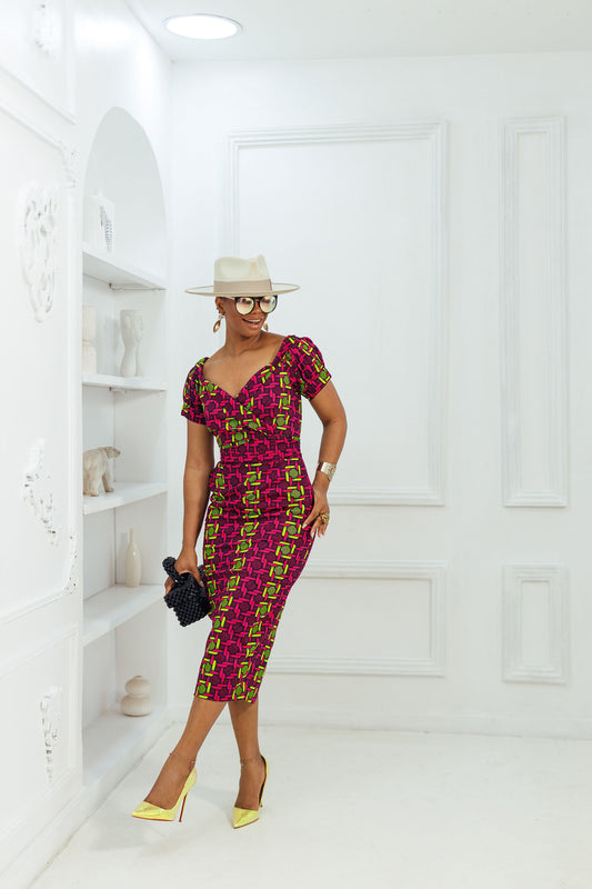 IDIA AFRICAN PRINT OFF SHOULDER MIDI DRESS