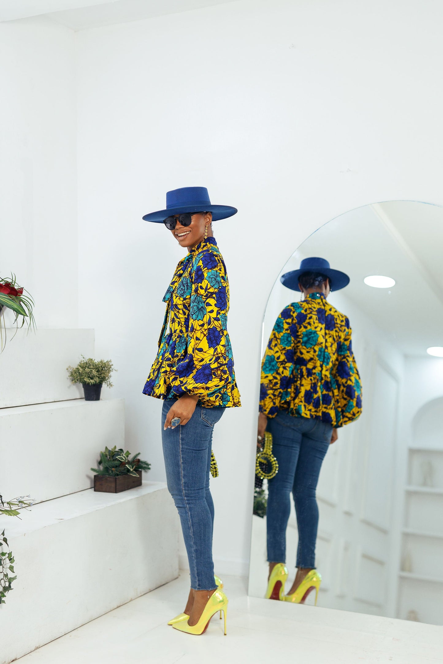 BIBI AFRICAN PRINT PUFF SLEEVE TOP [FLORAL]