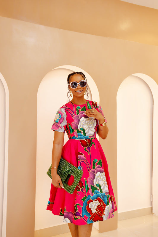 LOLADE AFRICAN PRINT FLORAL DRESS [PINK]