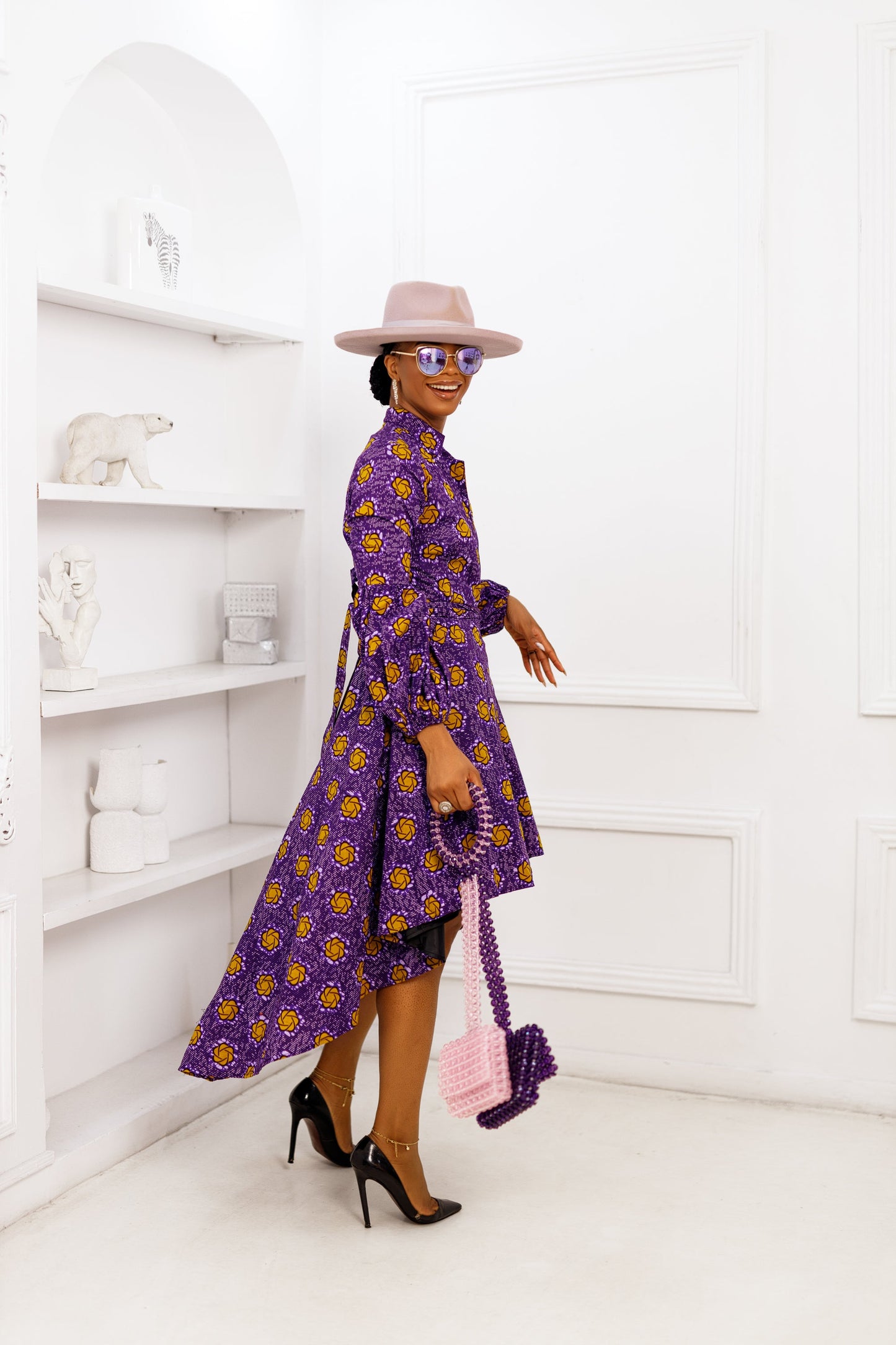 MOYO AFRICAN PRINT HI-LOW WRAP DRESS [PURPLE]