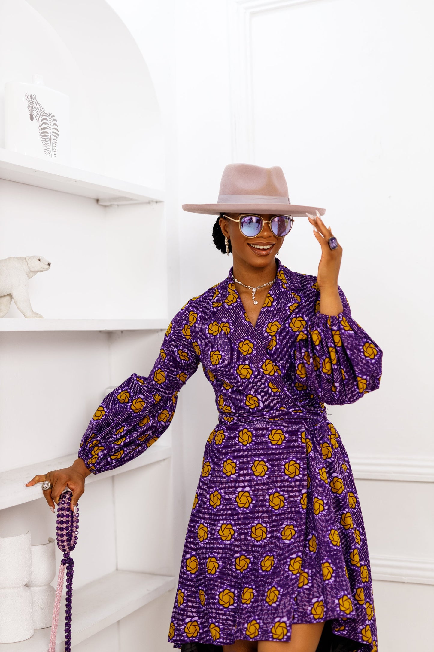 MOYO AFRICAN PRINT HI-LOW WRAP DRESS [PURPLE]