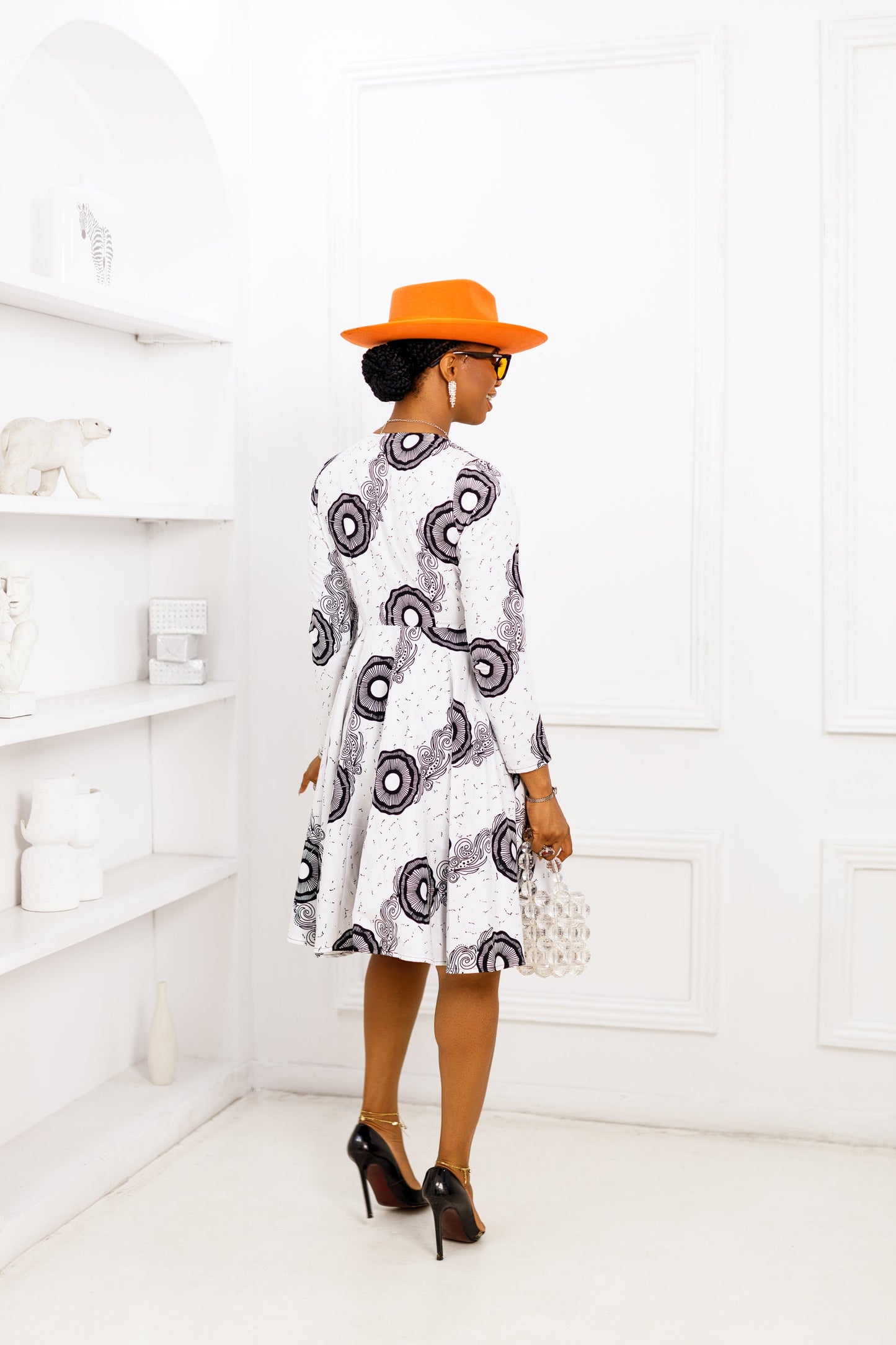 KEITA AFRICAN PRINT ZIP FRONT DRESS [WHITE]