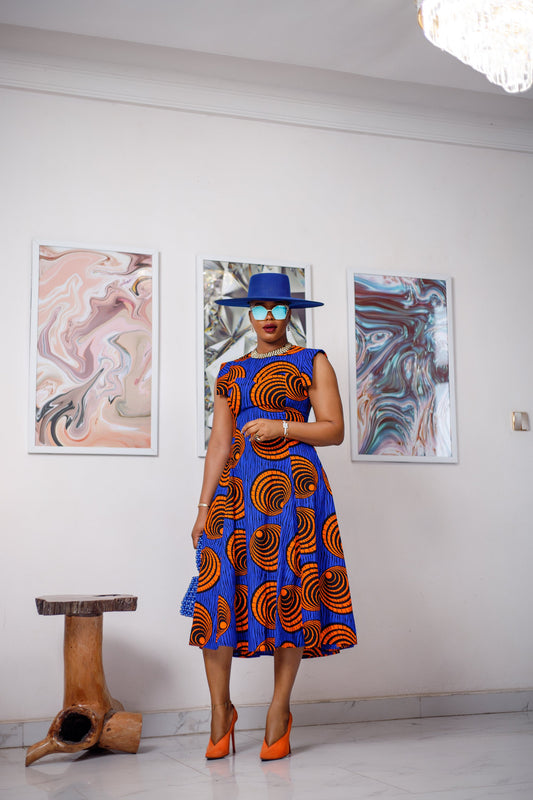 MINO AFRICAN PRINT MIDI DRESS [BLUE]