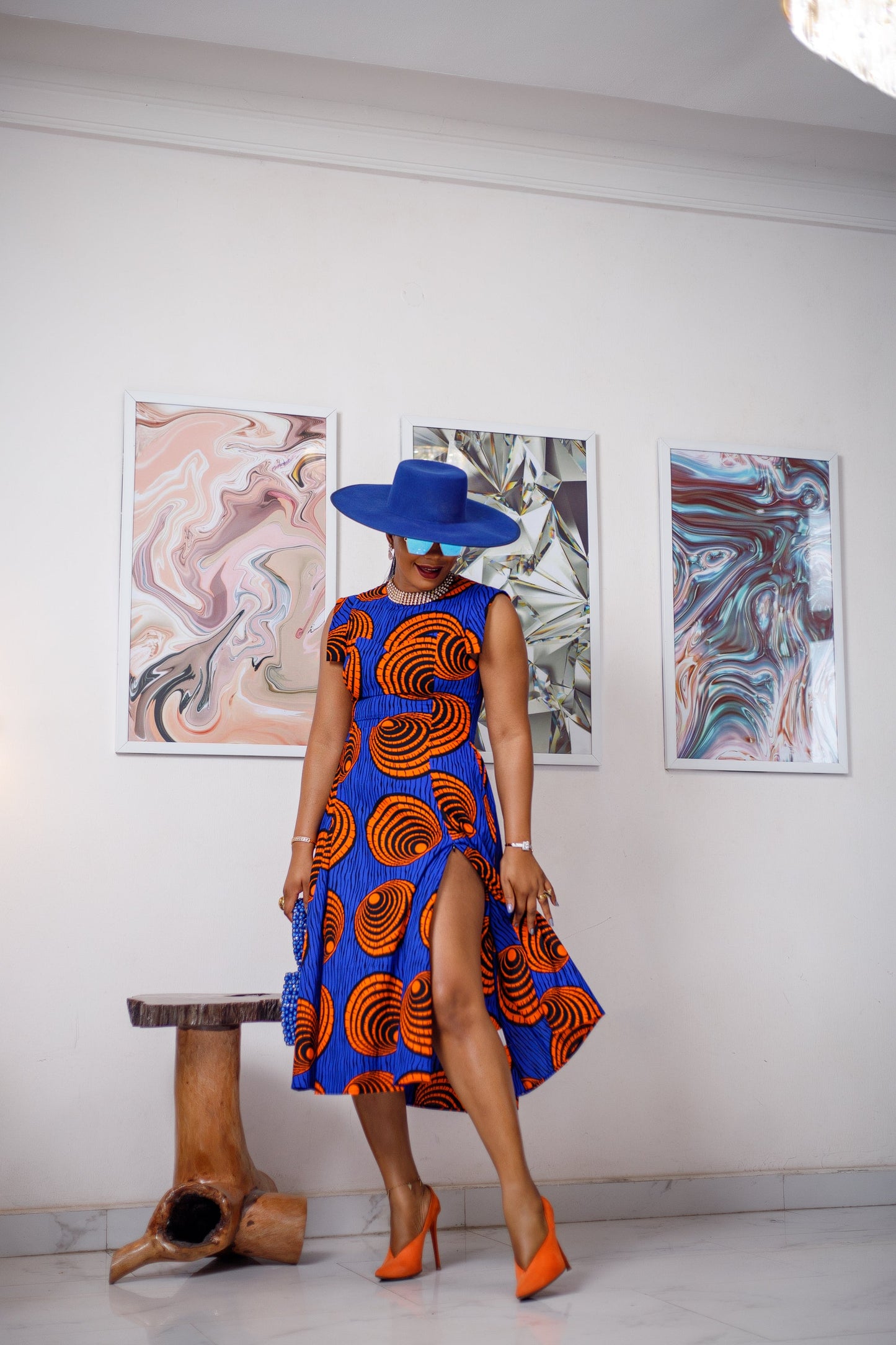 MINO AFRICAN PRINT MIDI DRESS [BLUE]