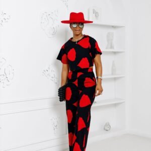 ADUN AFRICAN PRINT HIGH WAIST PANT [RED]