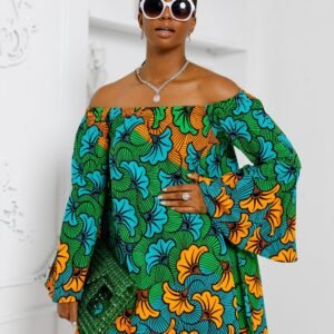 TIYE AFRICAN PRINT OFF SHOULDER DRESS [MULTICOLOR]