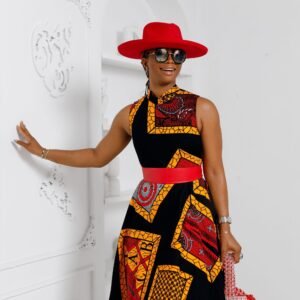 ZURI AFRICAN PRINT HIGH NECK DRESS [BLACK]