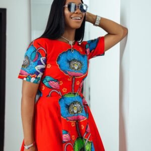 LOLADE AFRICAN PRINT FLORAL DRESS [ORANGE]
