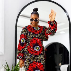 ZORA AFRICAN PRINT BALLOON SLEEVE DRESS [ORANGE]