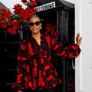 EKO AFRICAN PRINT WRAP PUFF SLEEVE TOP [RED]
