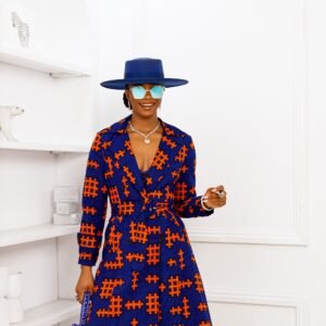 REGINA AFRICAN PRINT TRENCH JACKET [BLUE]