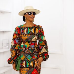 ZORA AFRICAN PRINT BALLOON SLEEVE DRESS [TRIBAL]