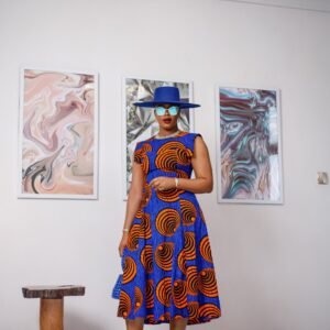 MINO AFRICAN PRINT MIDI DRESS [BLUE]