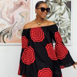 TIYE AFRICAN PRINT OFF SHOULDER DRESS