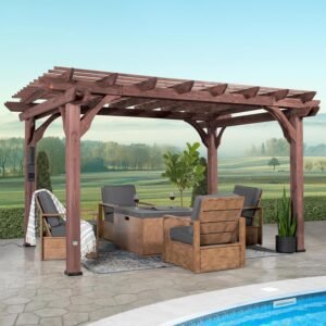 Backyard Discovery 14′ X 10′ Somerville Pergola W/ Electric – Dark Walnut DIY