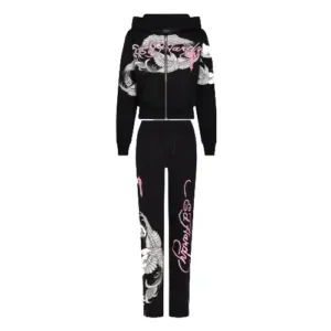 Trapstar x Ed Hardy Collaboration Women's Jogger Set - Black & Pink