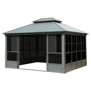 12′ x 14′ Hardtop Aluminum Gazebo with Galvanized Steel Roof & Sliding Doors