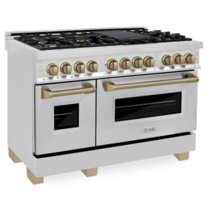 ZLINE Autograph Edition 48″ 6.0 cu. ft. Dual Fuel Range with Gas Stove and Electric Oven Stainless Steel Accents